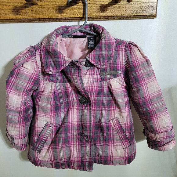Calvin Klein Jeans Pink Plaid Flannel Kid's Toddler Jacket, Size 3T - Picture 1 of 7